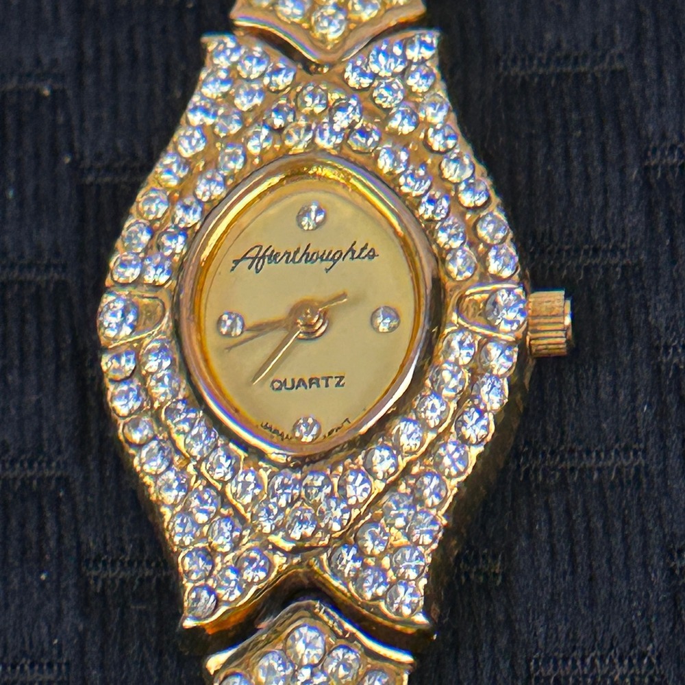 Afterthoughts Vintage Womens Rhinestone Gold Tone Quartz Watch SN 12 Needs Clasp